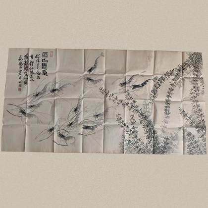 齐白石款墨虾图